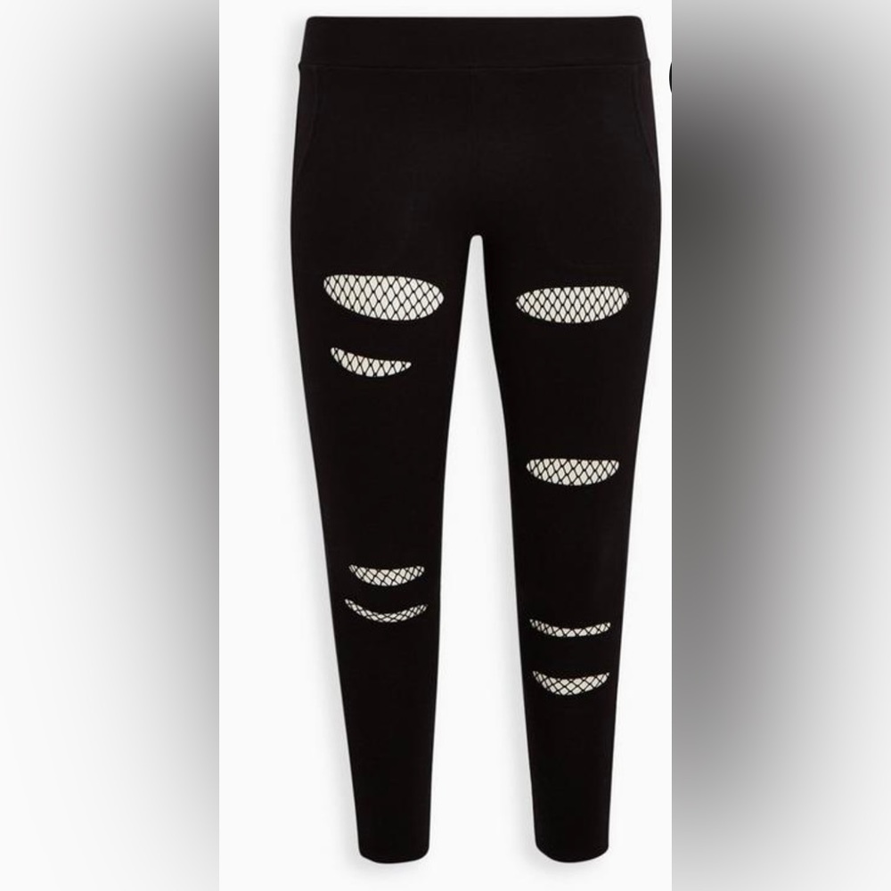 Womens Torrid Premium Legging with Pockets & Slashed Fishnet Underlay - Black